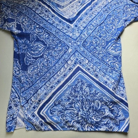Lilly Pulitzer Linen Shirt Womens XS/S Blue White Paisley V-Neck Coastal - Picture 9 of 13